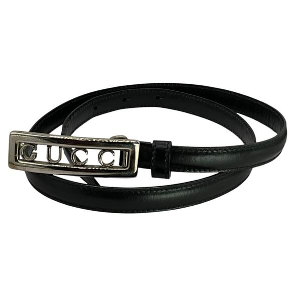 39. Gucci Black Leather Silver Belt main image 8